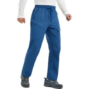 imagebaleaf Mens Fleece Lined Hiking Cargo Pants Softshell Water Resistant Snow Thermal Pants Winter Insulate with Zipper PocketNavy Blue