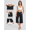 imagebaleaf Womens Wide Leg Yoga Capris Pants with Pockets Crossover Waist Loose Plus Size Cropped Pants Casual SummerBlack