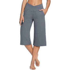 imagebaleaf Womens Wide Leg Yoga Capris Pants with Pockets Crossover Waist Loose Plus Size Cropped Pants Casual SummerDark Grey