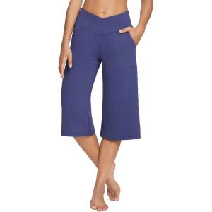 imagebaleaf Womens Wide Leg Yoga Capris Pants with Pockets Crossover Waist Loose Plus Size Cropped Pants Casual SummerNavy Blue