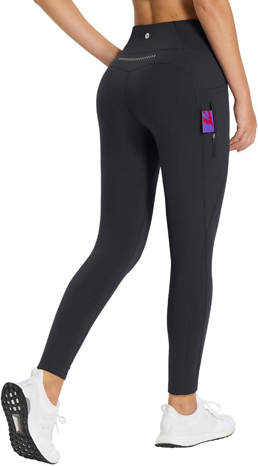 imagebaleaf 2530 Womens Fleece Lined Leggings Water Resistant High Waist Winter Running Hiking Pants Zipper Pockets25 Inch Black
