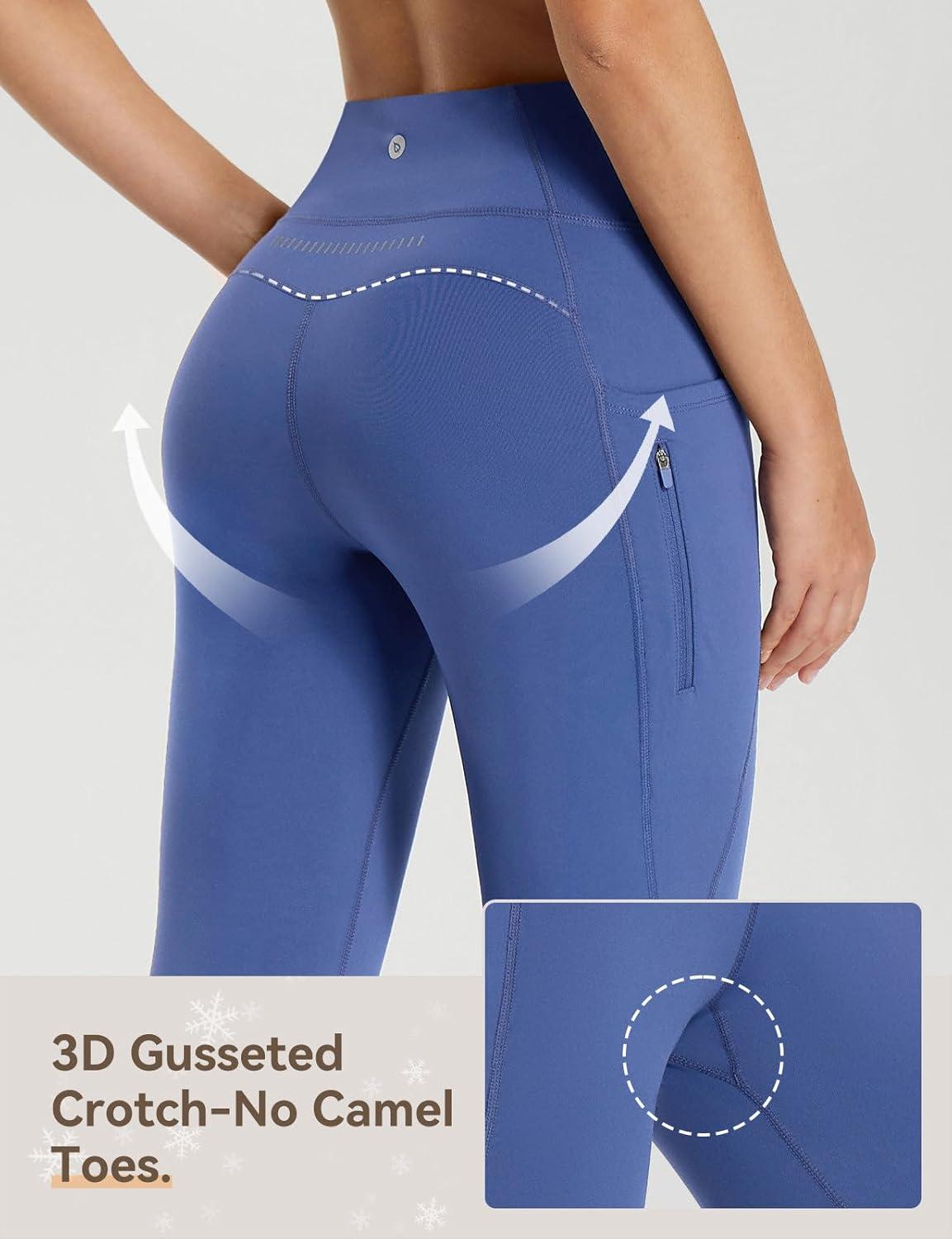 imagebaleaf 2530 Womens Fleece Lined Leggings Water Resistant High Waist Winter Running Hiking Pants Zipper Pockets25 Inch Blue