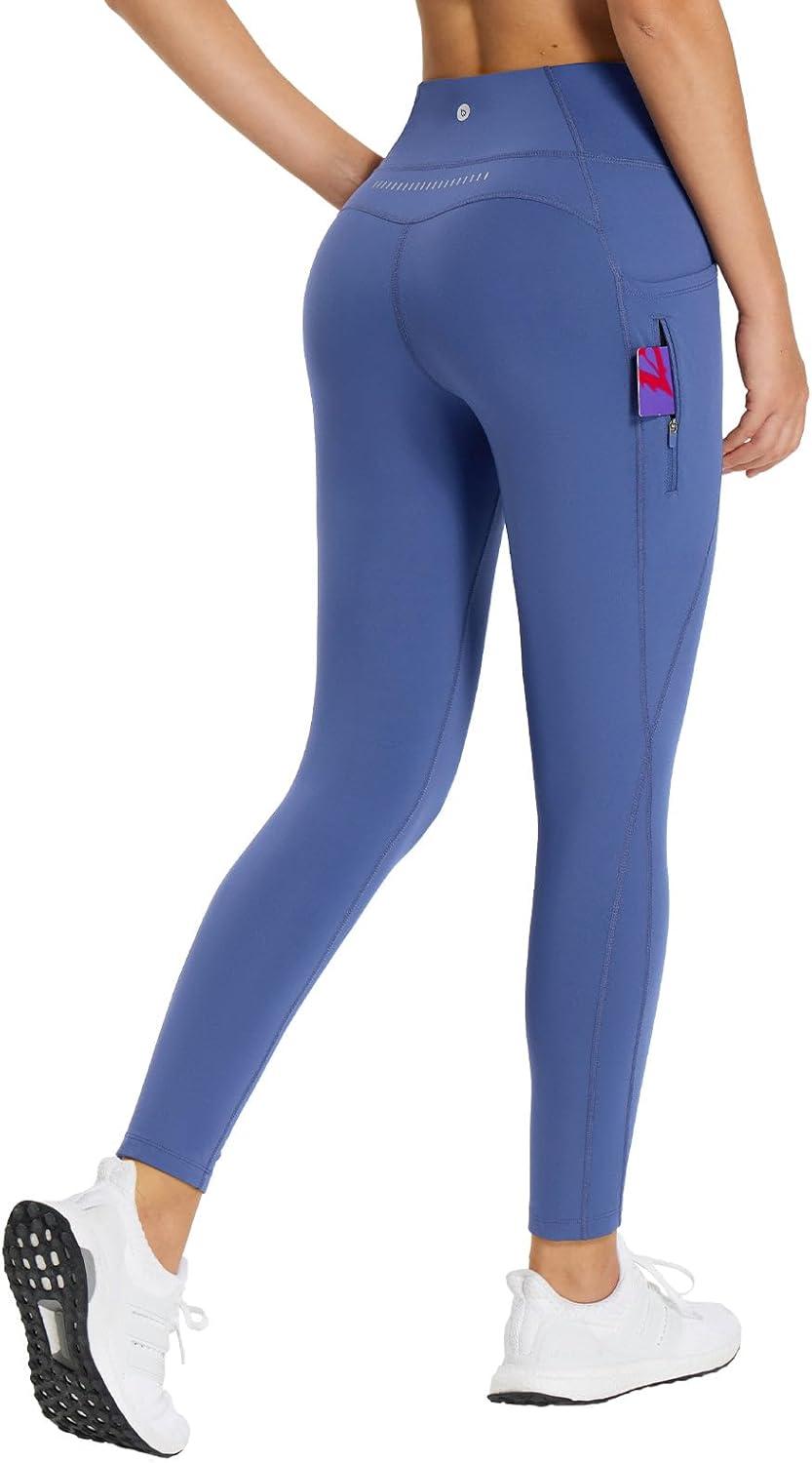 imagebaleaf 2530 Womens Fleece Lined Leggings Water Resistant High Waist Winter Running Hiking Pants Zipper Pockets25 Inch Blue