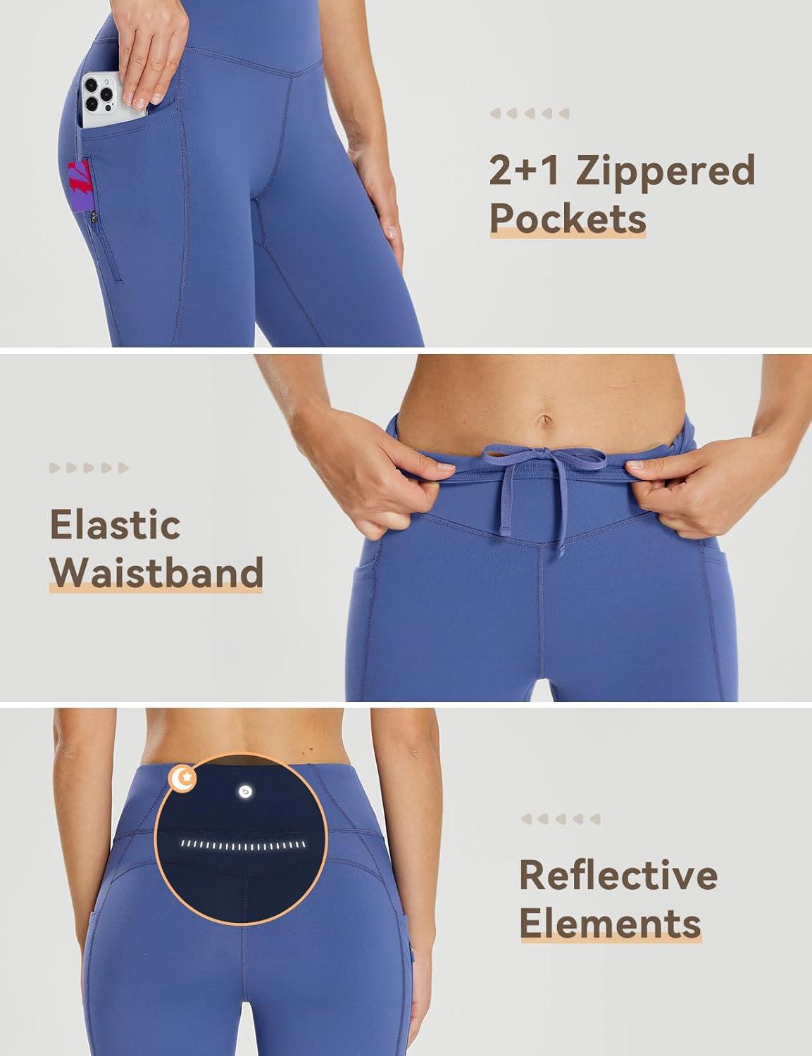 imagebaleaf 2530 Womens Fleece Lined Leggings Water Resistant High Waist Winter Running Hiking Pants Zipper Pockets25 Inch Blue