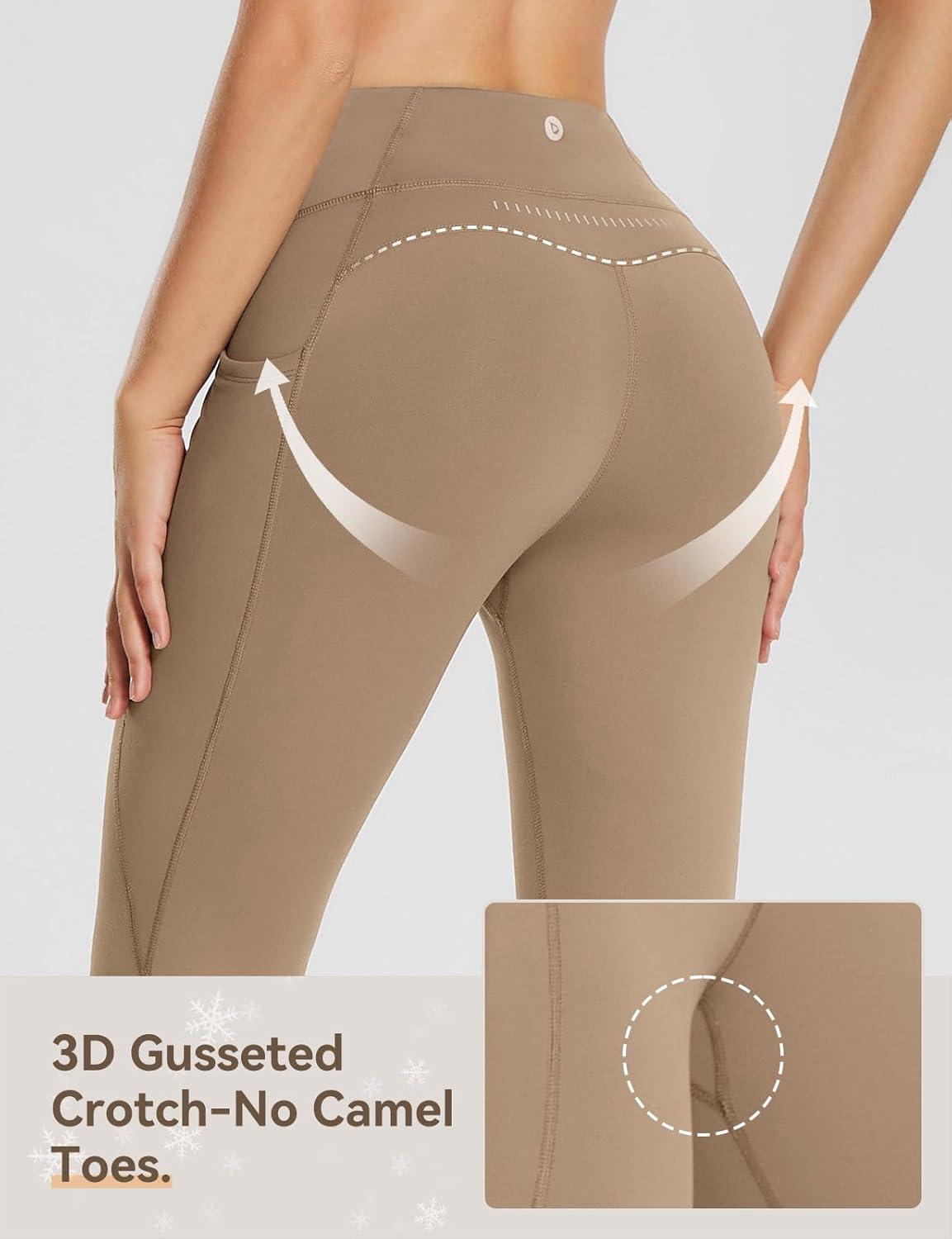 imagebaleaf 2530 Womens Fleece Lined Leggings Water Resistant High Waist Winter Running Hiking Pants Zipper Pockets25 Inch Brown