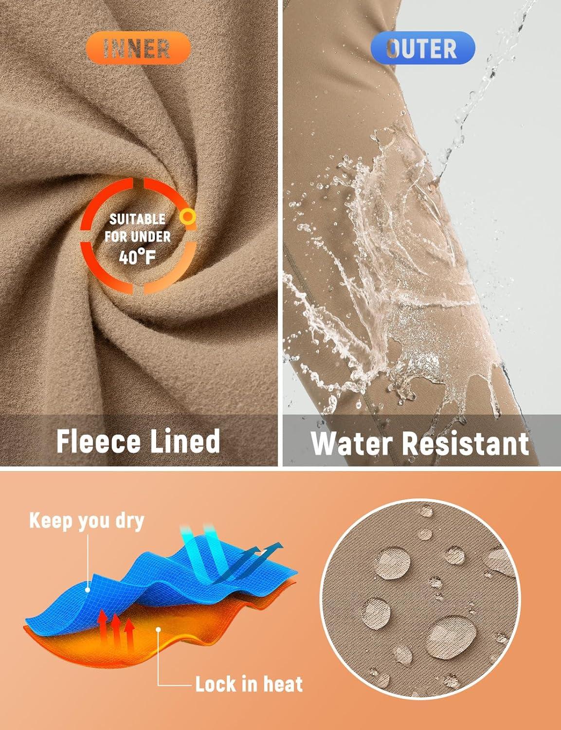 imagebaleaf 2530 Womens Fleece Lined Leggings Water Resistant High Waist Winter Running Hiking Pants Zipper Pockets25 Inch Brown