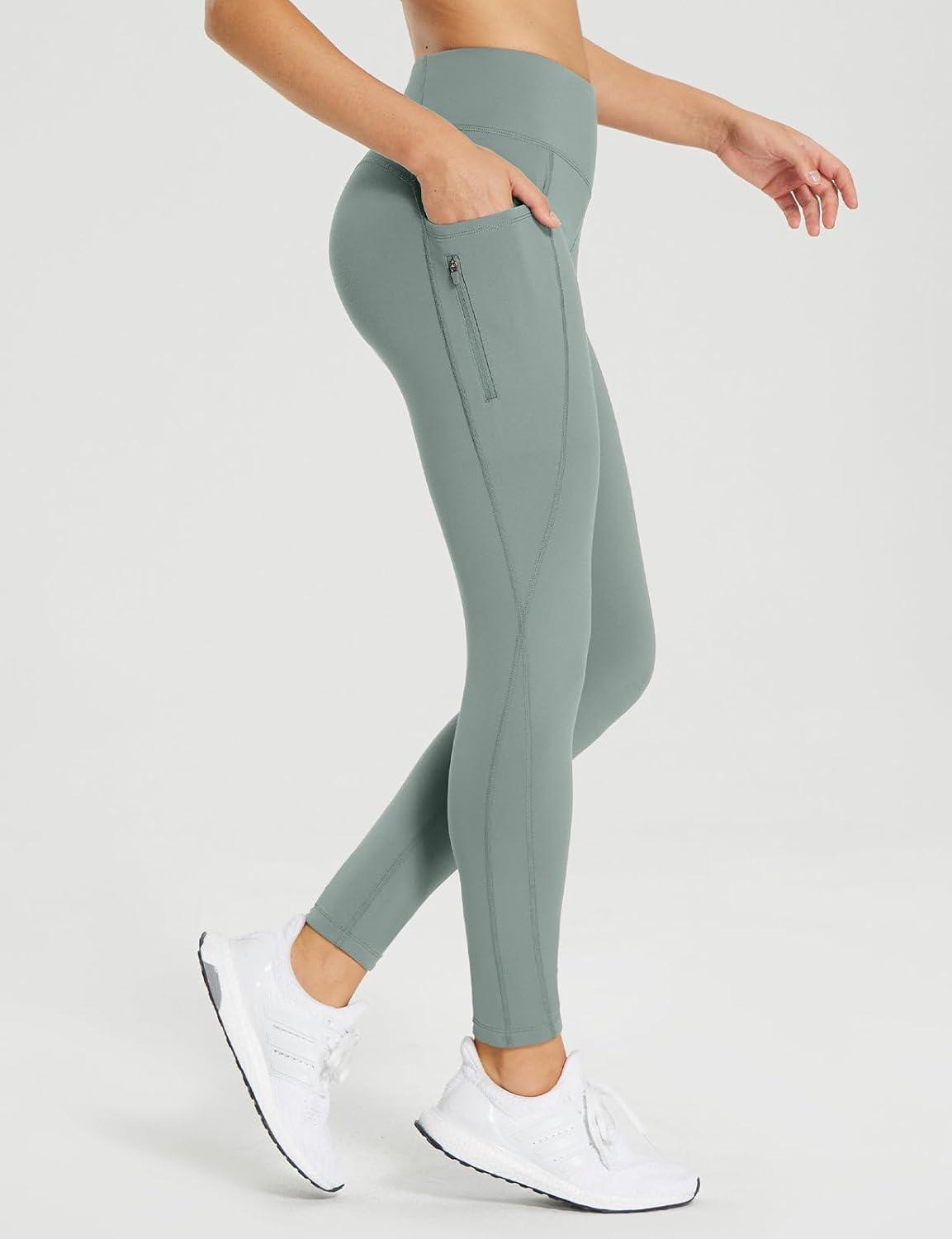 imagebaleaf 2530 Womens Fleece Lined Leggings Water Resistant High Waist Winter Running Hiking Pants Zipper Pockets25 Inch Gray