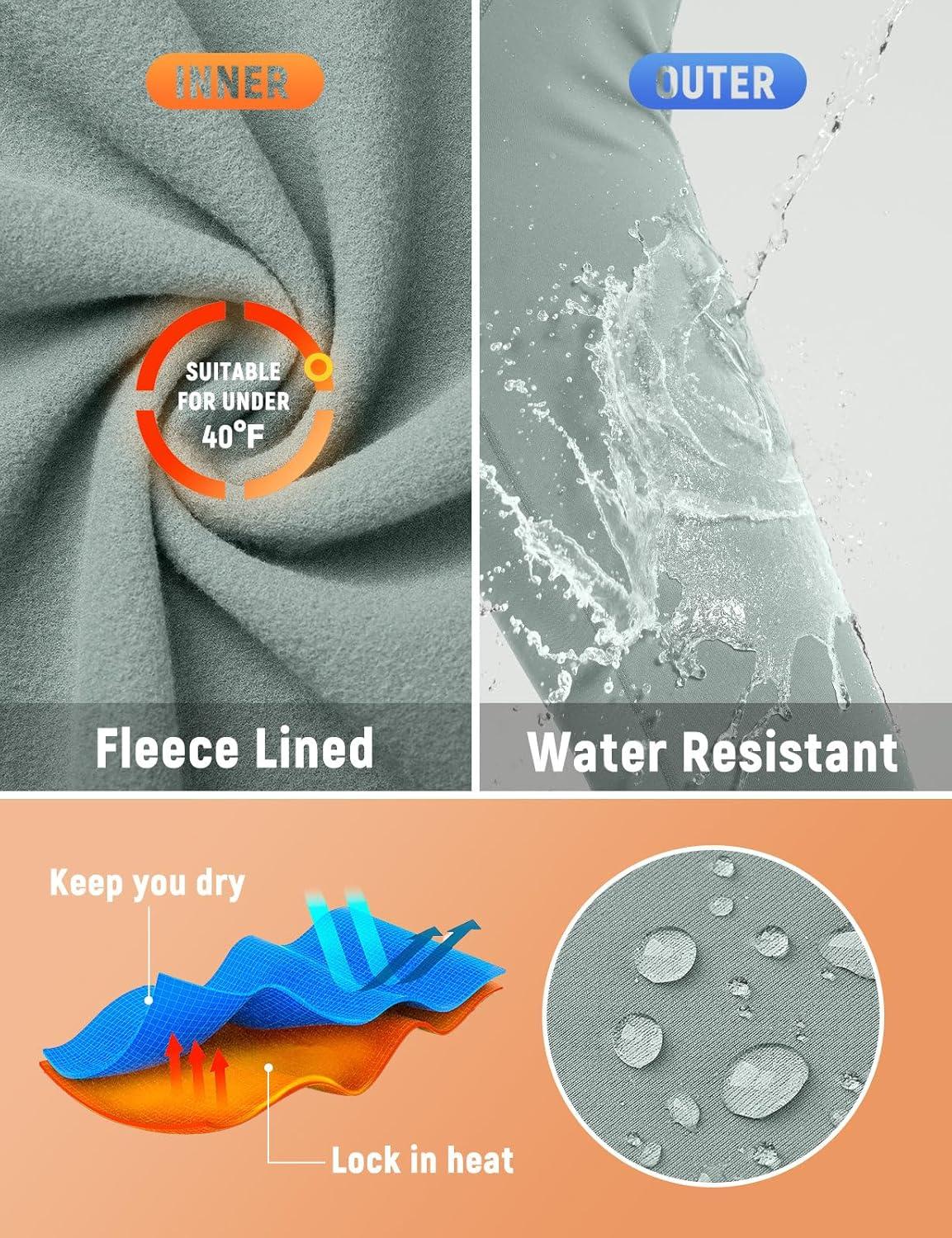 imagebaleaf 2530 Womens Fleece Lined Leggings Water Resistant High Waist Winter Running Hiking Pants Zipper Pockets25 Inch Gray