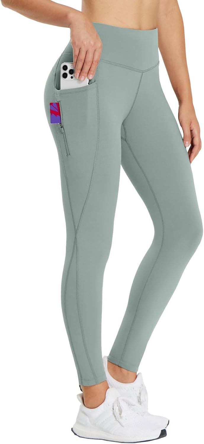 imagebaleaf 2530 Womens Fleece Lined Leggings Water Resistant High Waist Winter Running Hiking Pants Zipper Pockets25 Inch Gray