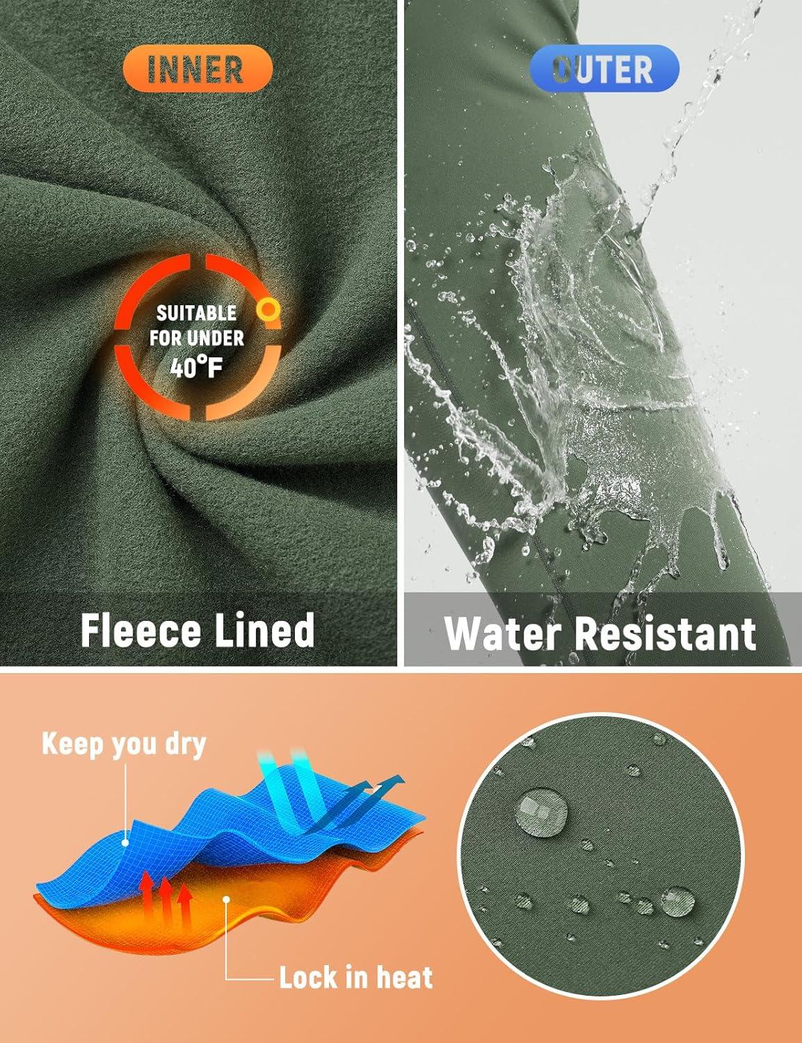 imagebaleaf 2530 Womens Fleece Lined Leggings Water Resistant High Waist Winter Running Hiking Pants Zipper Pockets25 Inch Green