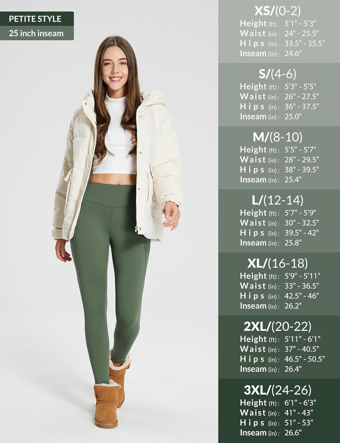 imagebaleaf 2530 Womens Fleece Lined Leggings Water Resistant High Waist Winter Running Hiking Pants Zipper Pockets25 Inch Green