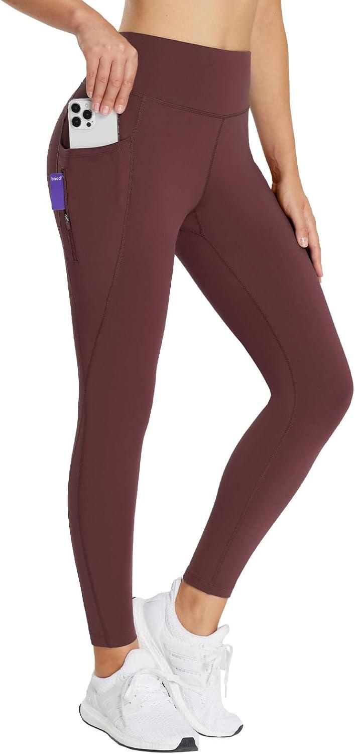 imagebaleaf 2530 Womens Fleece Lined Leggings Water Resistant High Waist Winter Running Hiking Pants Zipper Pockets25 Inch Wine Red