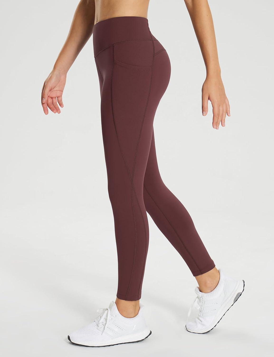 imagebaleaf 2530 Womens Fleece Lined Leggings Water Resistant High Waist Winter Running Hiking Pants Zipper Pockets25 Inch Wine Red