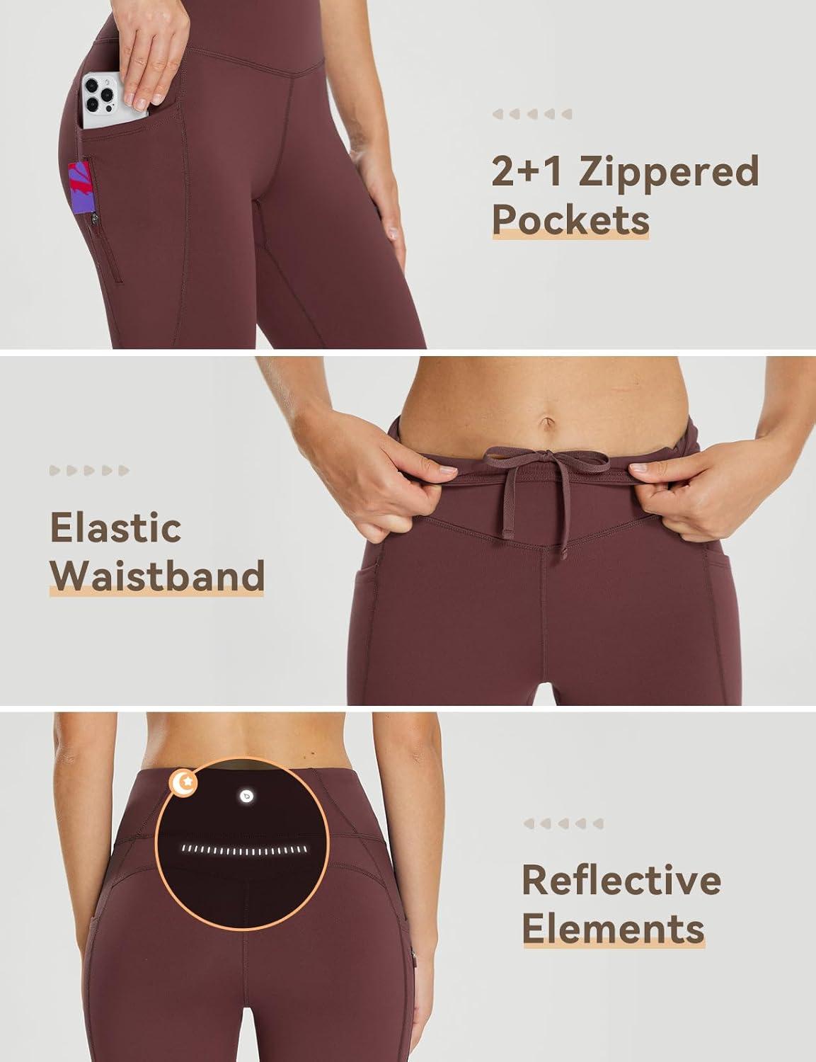 imagebaleaf 2530 Womens Fleece Lined Leggings Water Resistant High Waist Winter Running Hiking Pants Zipper Pockets25 Inch Wine Red