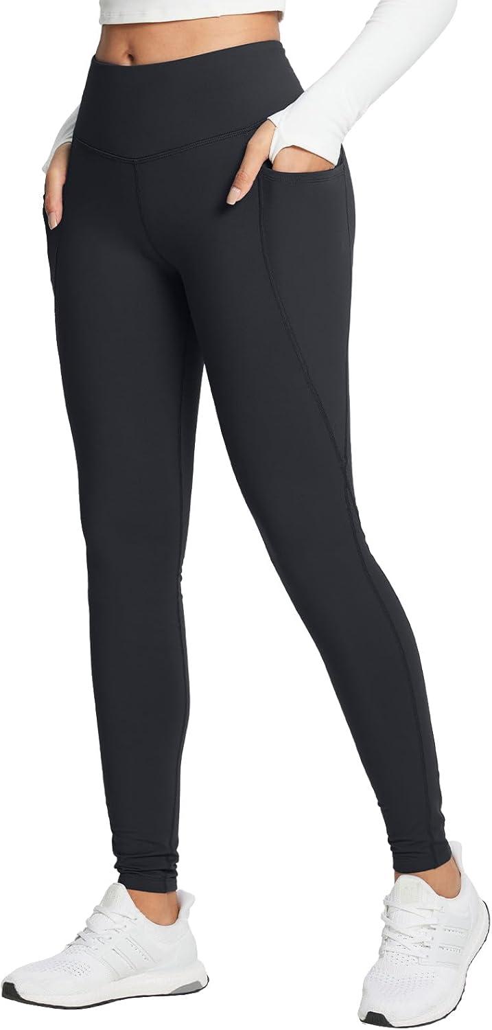 imagebaleaf 2530 Womens Fleece Lined Leggings Water Resistant High Waist Winter Running Hiking Pants Zipper Pockets30 Inch Black