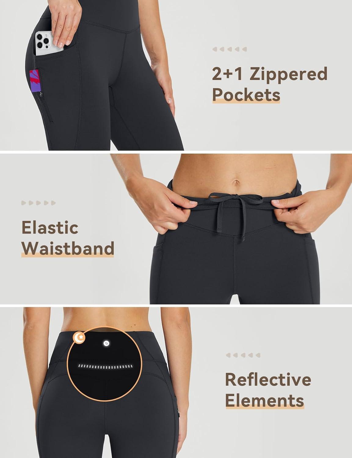 imagebaleaf 2530 Womens Fleece Lined Leggings Water Resistant High Waist Winter Running Hiking Pants Zipper Pockets30 Inch Black