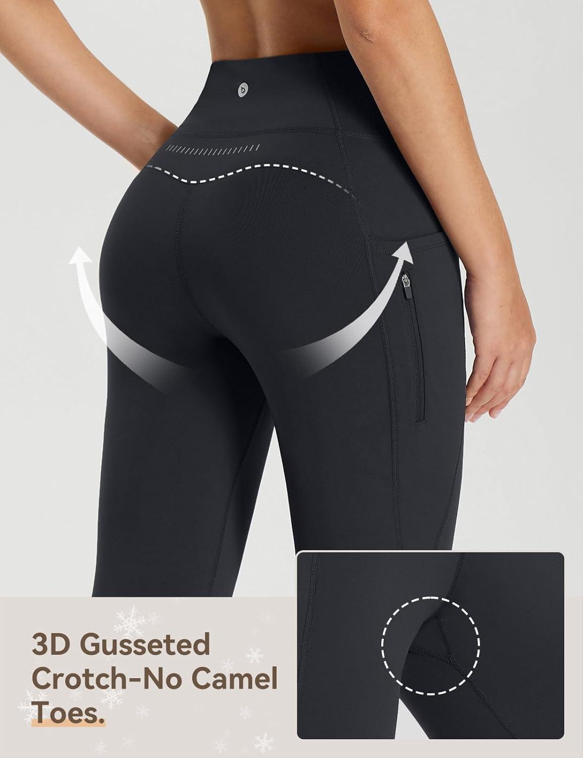 imagebaleaf 2530 Womens Fleece Lined Leggings Water Resistant High Waist Winter Running Hiking Pants Zipper Pockets30 Inch Black