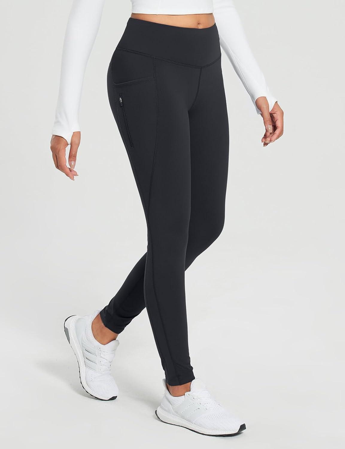 imagebaleaf 2530 Womens Fleece Lined Leggings Water Resistant High Waist Winter Running Hiking Pants Zipper Pockets30 Inch Black