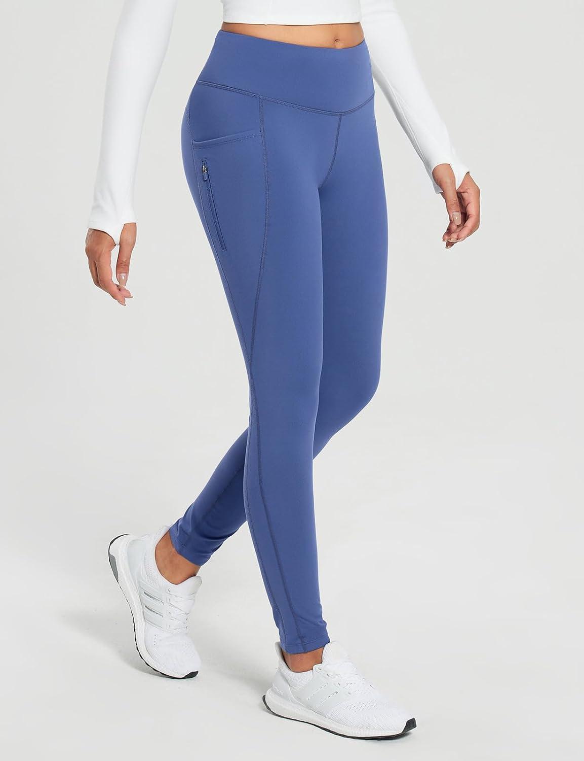 imagebaleaf 2530 Womens Fleece Lined Leggings Water Resistant High Waist Winter Running Hiking Pants Zipper Pockets30 Inch Blue