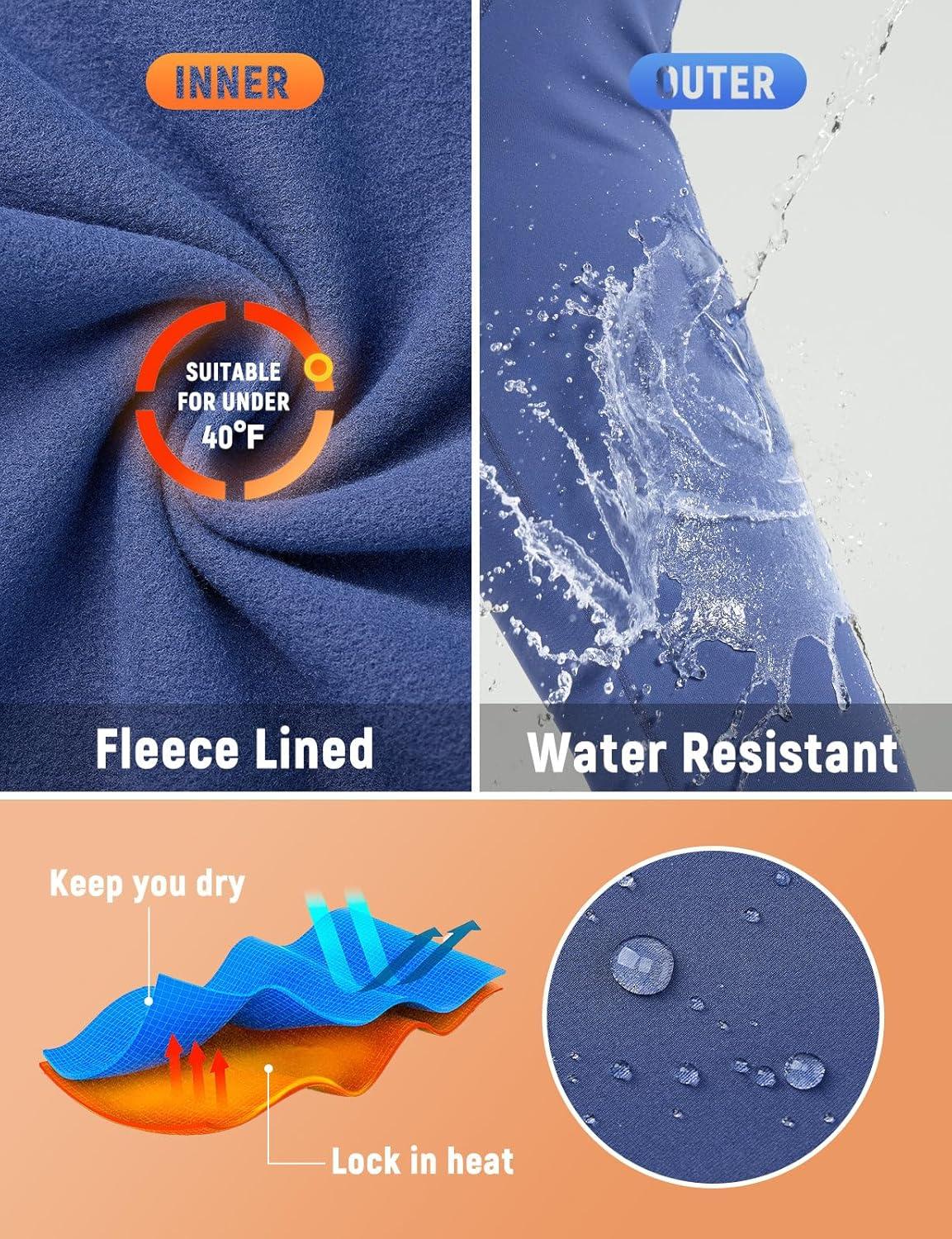 imagebaleaf 2530 Womens Fleece Lined Leggings Water Resistant High Waist Winter Running Hiking Pants Zipper Pockets30 Inch Blue