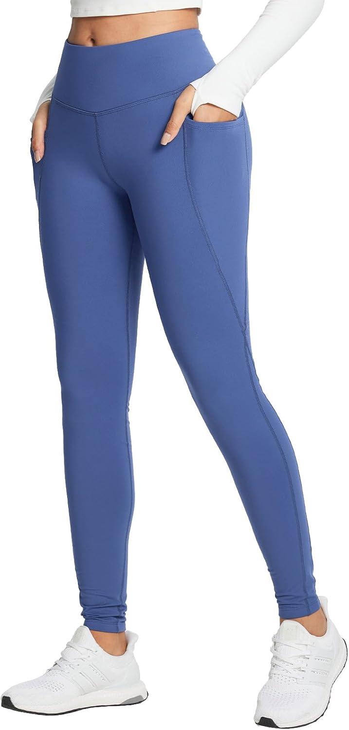 imagebaleaf 2530 Womens Fleece Lined Leggings Water Resistant High Waist Winter Running Hiking Pants Zipper Pockets30 Inch Blue