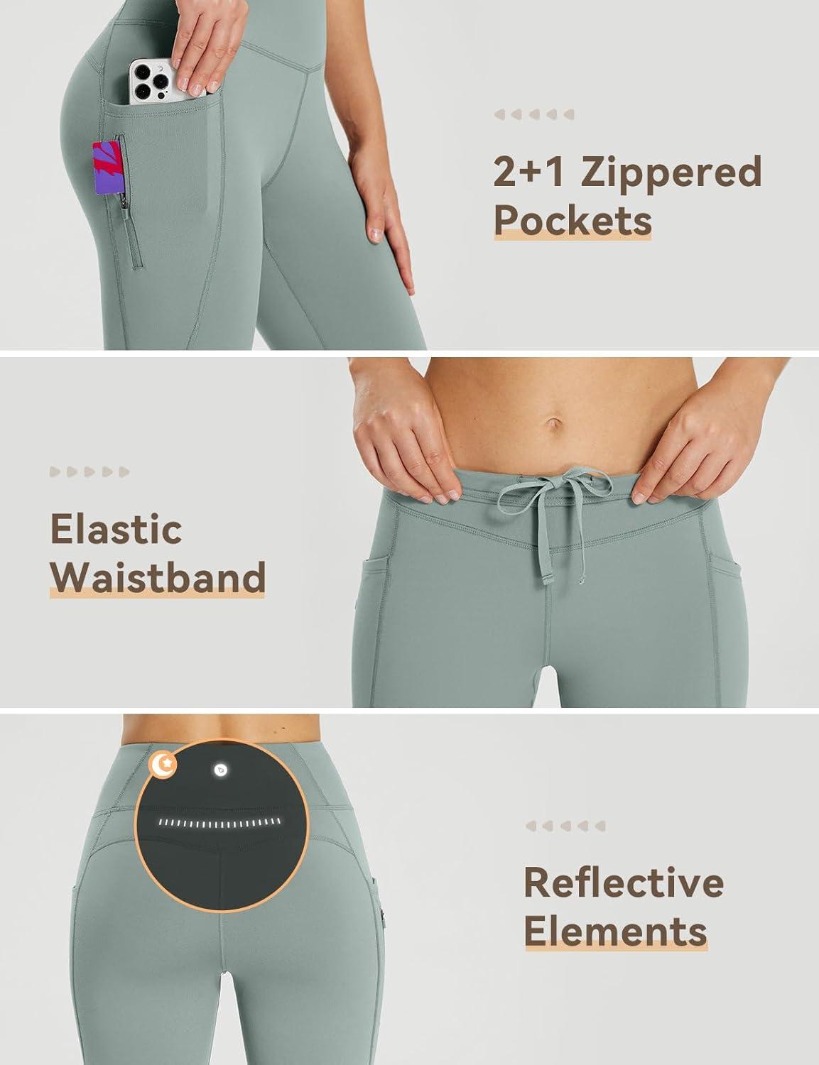 imagebaleaf 2530 Womens Fleece Lined Leggings Water Resistant High Waist Winter Running Hiking Pants Zipper Pockets30 Inch Gray