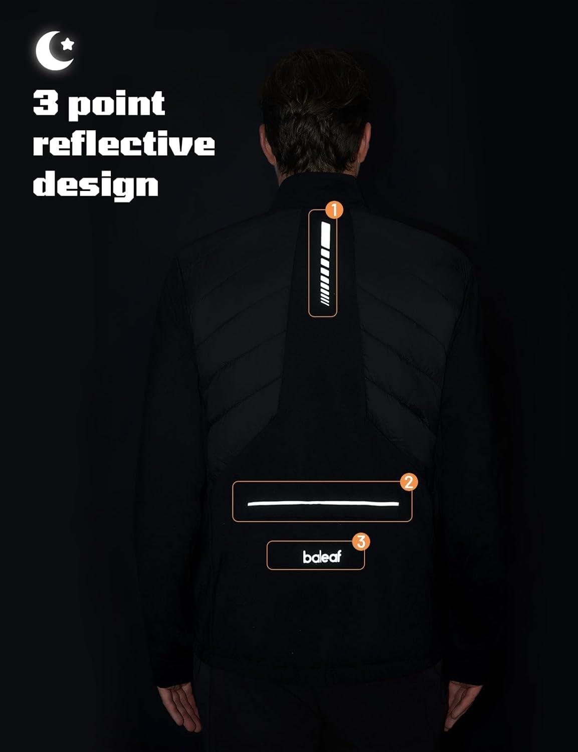 imagebaleaf Mens Cycling Jacket Puffer Lightweight Coat Windproof Warm Winter 5 Pockets Packable Running HikingBlack