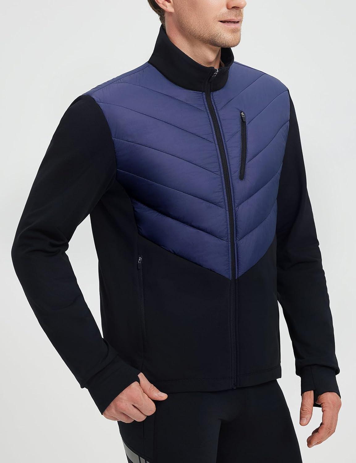 imagebaleaf Mens Cycling Jacket Puffer Lightweight Coat Windproof Warm Winter 5 Pockets Packable Running HikingBlueBlack