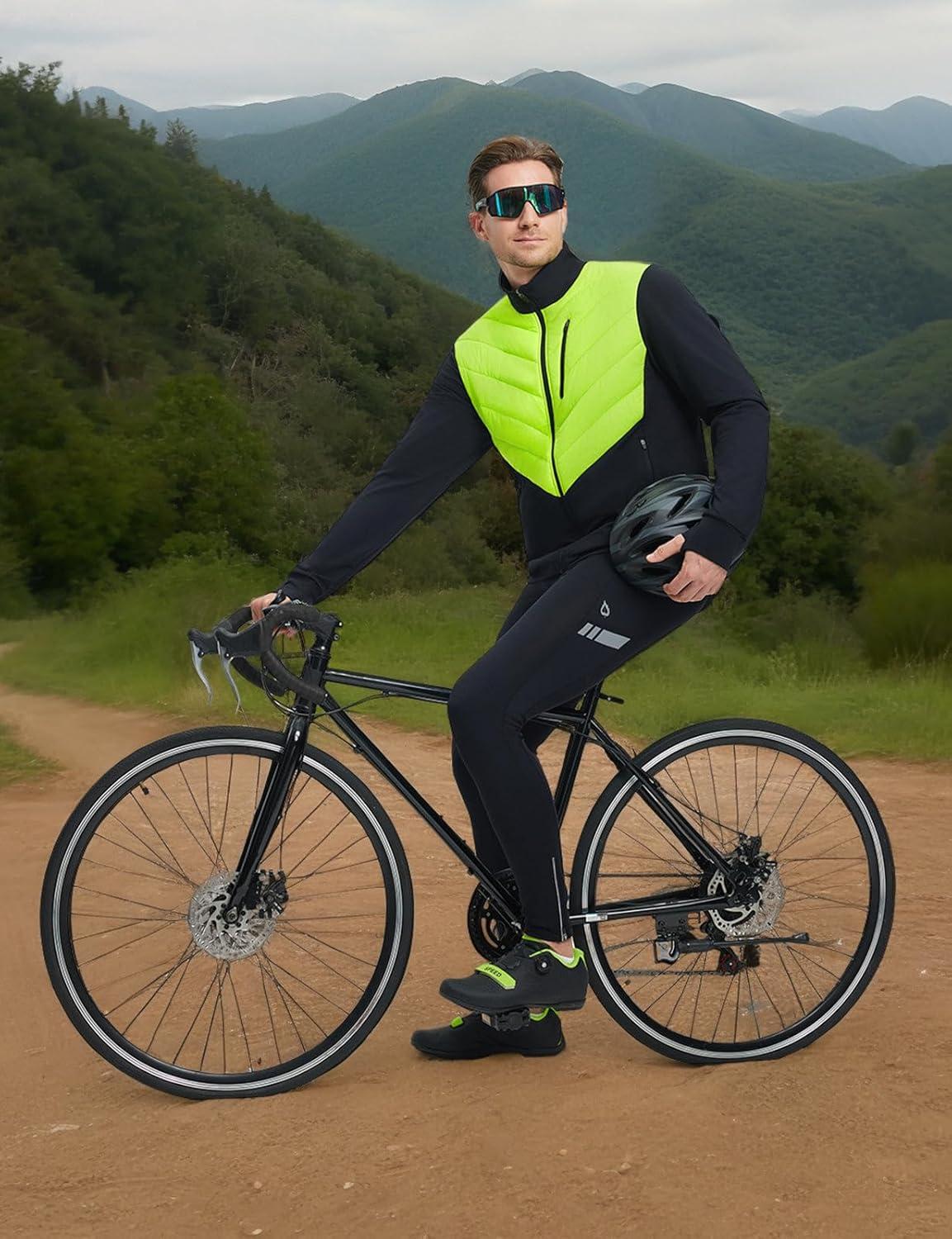 imagebaleaf Mens Cycling Jacket Puffer Lightweight Coat Windproof Warm Winter 5 Pockets Packable Running HikingYellowBlack