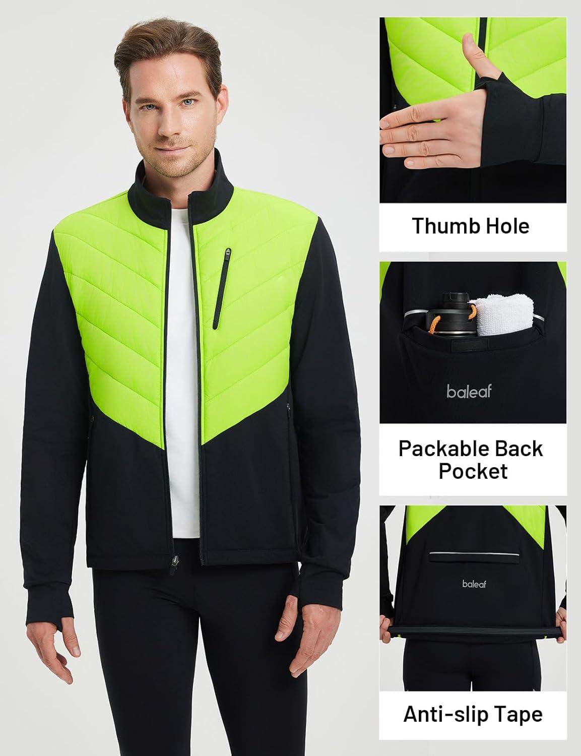 imagebaleaf Mens Cycling Jacket Puffer Lightweight Coat Windproof Warm Winter 5 Pockets Packable Running HikingYellowBlack