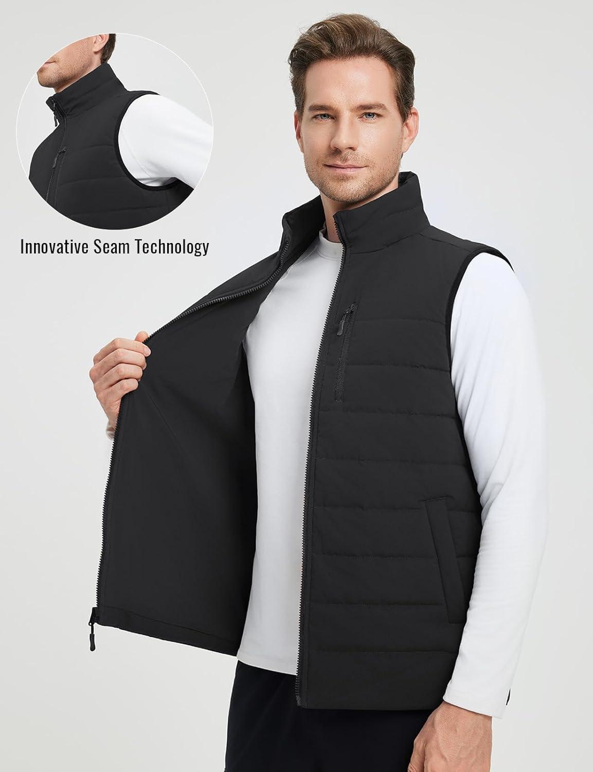 imagebaleaf Mens Puffer Vest Lightweight Warm Outerwear Water Resistant Zip Up Winter Sleeveless Jackets Hiking Golf WindproofBlack