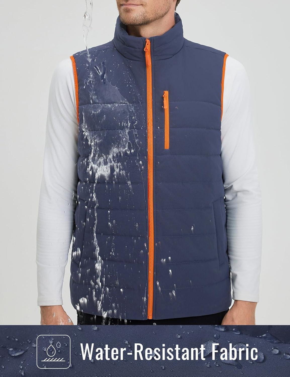 imagebaleaf Mens Puffer Vest Lightweight Warm Outerwear Water Resistant Zip Up Winter Sleeveless Jackets Hiking Golf WindproofBlue