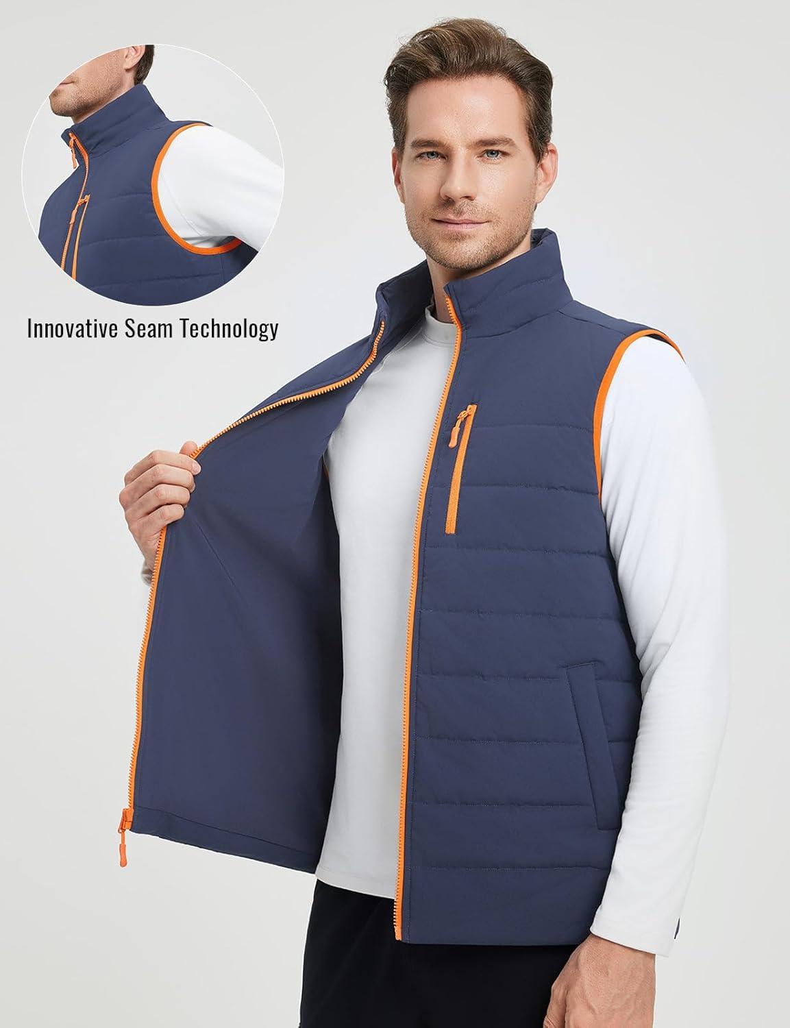 imagebaleaf Mens Puffer Vest Lightweight Warm Outerwear Water Resistant Zip Up Winter Sleeveless Jackets Hiking Golf WindproofBlue