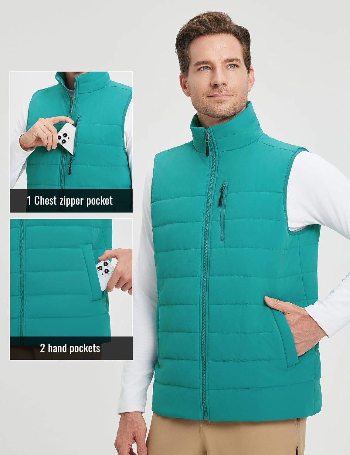 imagebaleaf Mens Puffer Vest Lightweight Warm Outerwear Water Resistant Zip Up Winter Sleeveless Jackets Hiking Golf WindproofGreen