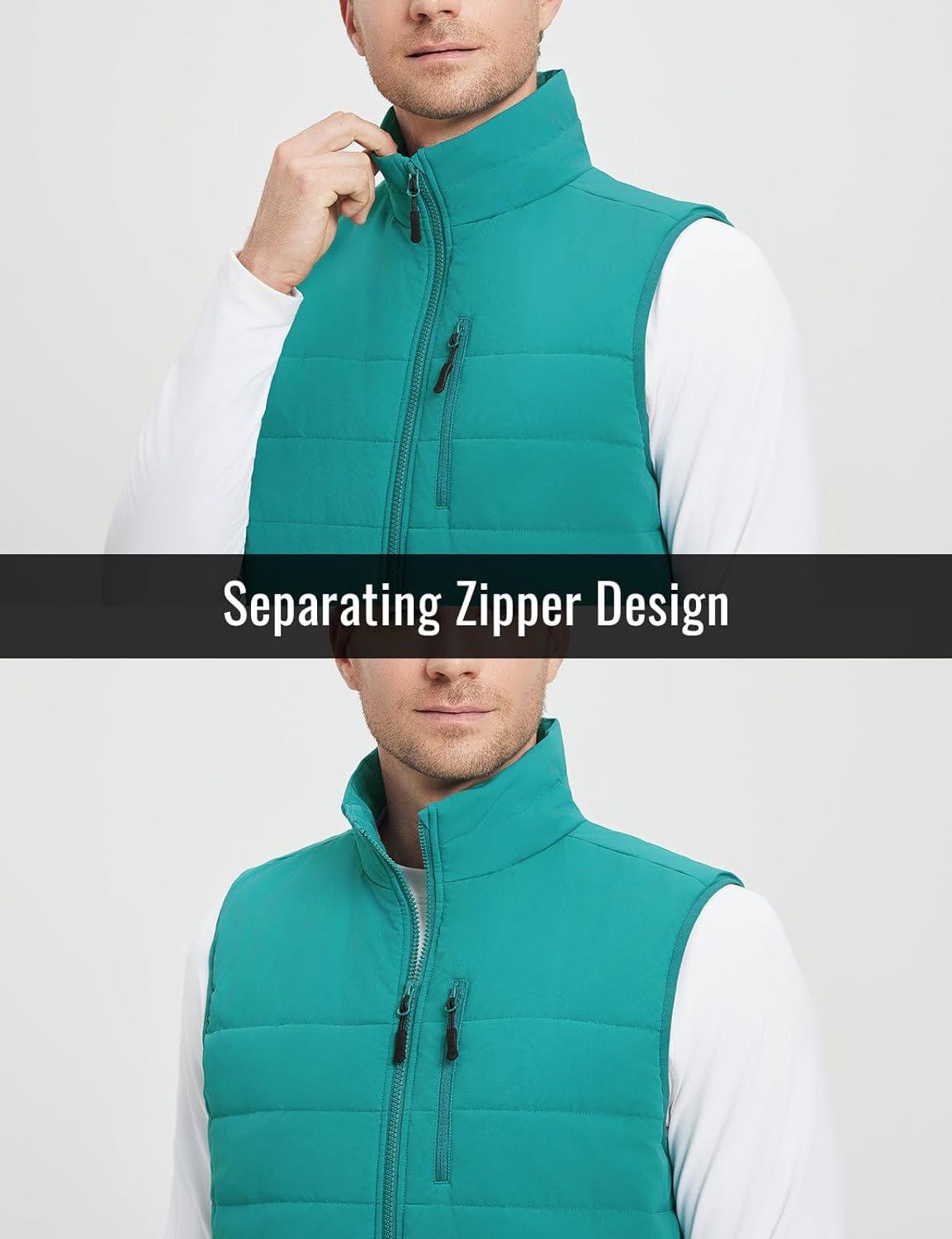 imagebaleaf Mens Puffer Vest Lightweight Warm Outerwear Water Resistant Zip Up Winter Sleeveless Jackets Hiking Golf WindproofGreen