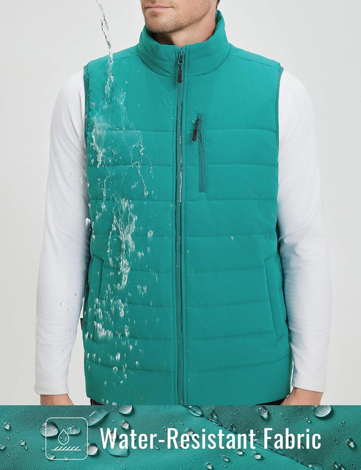 imagebaleaf Mens Puffer Vest Lightweight Warm Outerwear Water Resistant Zip Up Winter Sleeveless Jackets Hiking Golf WindproofGreen