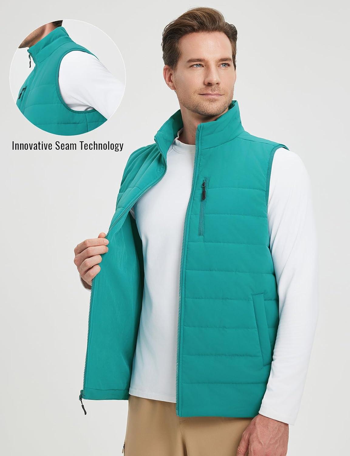 imagebaleaf Mens Puffer Vest Lightweight Warm Outerwear Water Resistant Zip Up Winter Sleeveless Jackets Hiking Golf WindproofGreen