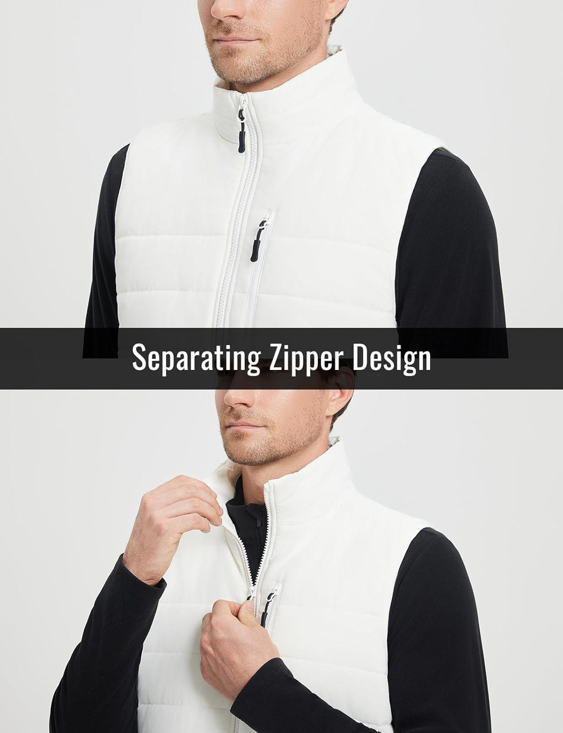 imagebaleaf Mens Puffer Vest Lightweight Warm Outerwear Water Resistant Zip Up Winter Sleeveless Jackets Hiking Golf WindproofWhite