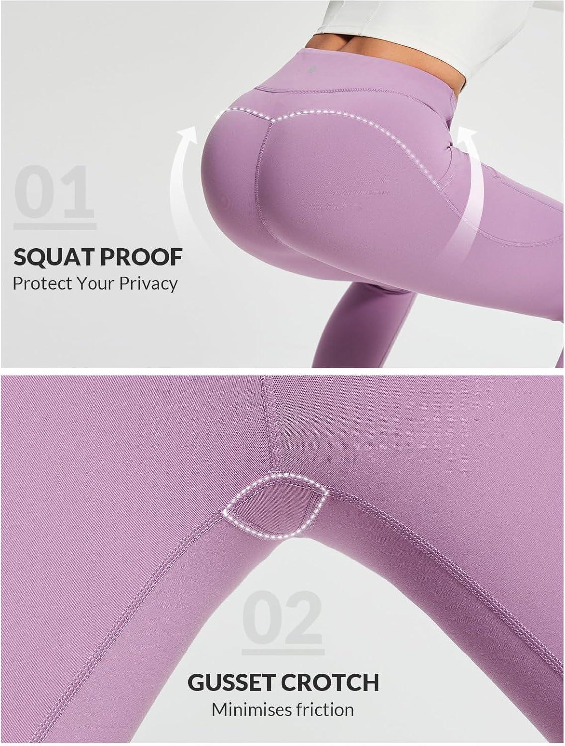 imagebaleaf Womens Crossover Fleece Lined Leggings with Pockets Thermal Warm Winter Tights Crossover High Waisted Yoga PantsGrape