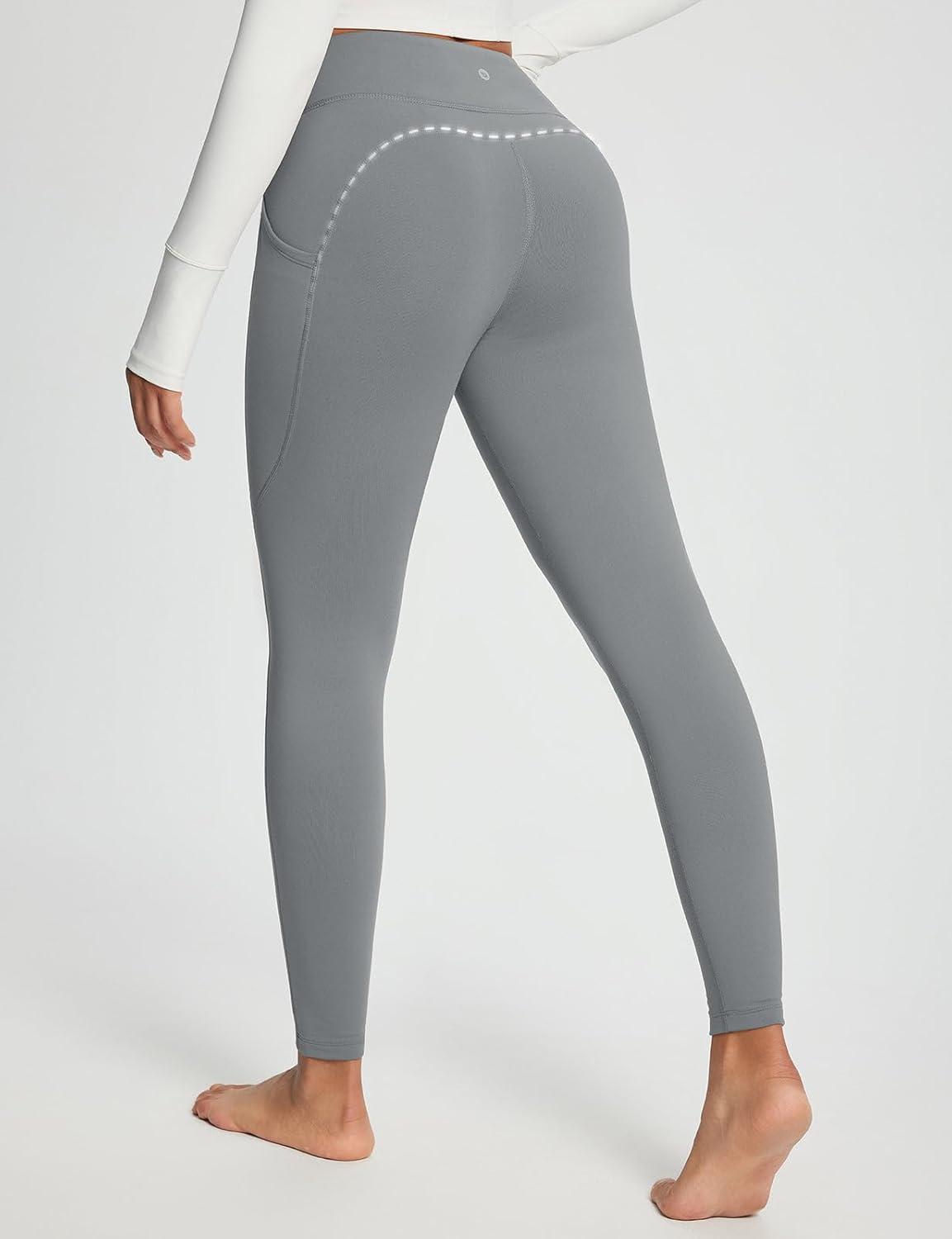 imagebaleaf Womens Crossover Fleece Lined Leggings with Pockets Thermal Warm Winter Tights Crossover High Waisted Yoga PantsGraphite Gray