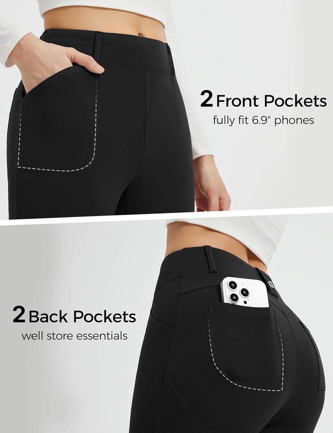 imagebaleaf Womens Fleece Lined Leggings 4 Pockets Warm Thermal Winter Insulated Petite Pants Snow Cold GearBlack