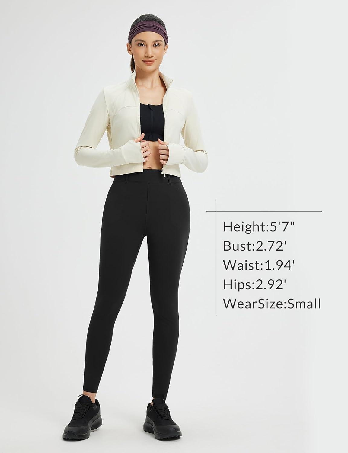 imagebaleaf Womens Fleece Lined Leggings 4 Pockets Warm Thermal Winter Insulated Petite Pants Snow Cold GearBlack