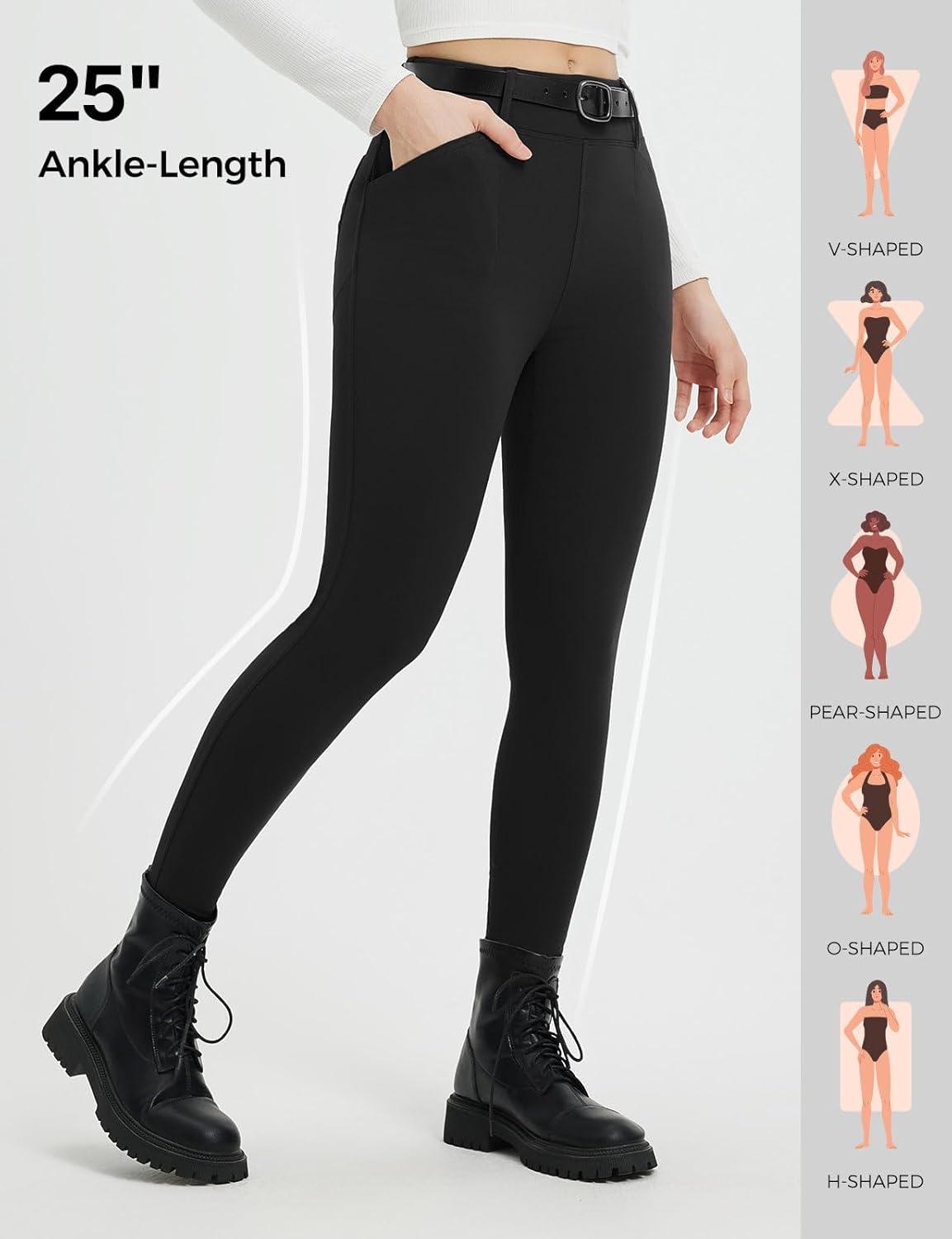 imagebaleaf Womens Fleece Lined Leggings 4 Pockets Warm Thermal Winter Insulated Petite Pants Snow Cold GearBlack