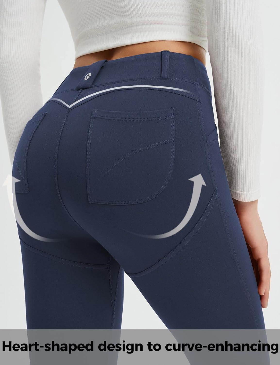 imagebaleaf Womens Fleece Lined Leggings 4 Pockets Warm Thermal Winter Insulated Petite Pants Snow Cold GearBlue