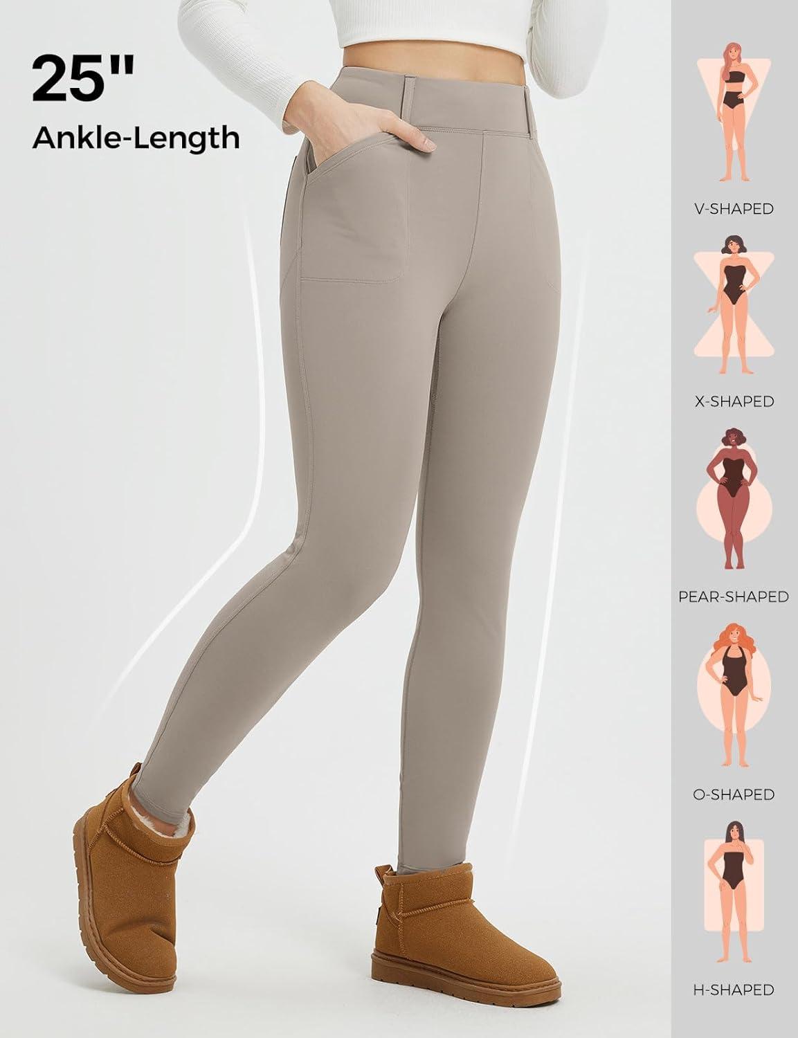 imagebaleaf Womens Fleece Lined Leggings 4 Pockets Warm Thermal Winter Insulated Petite Pants Snow Cold GearBrown