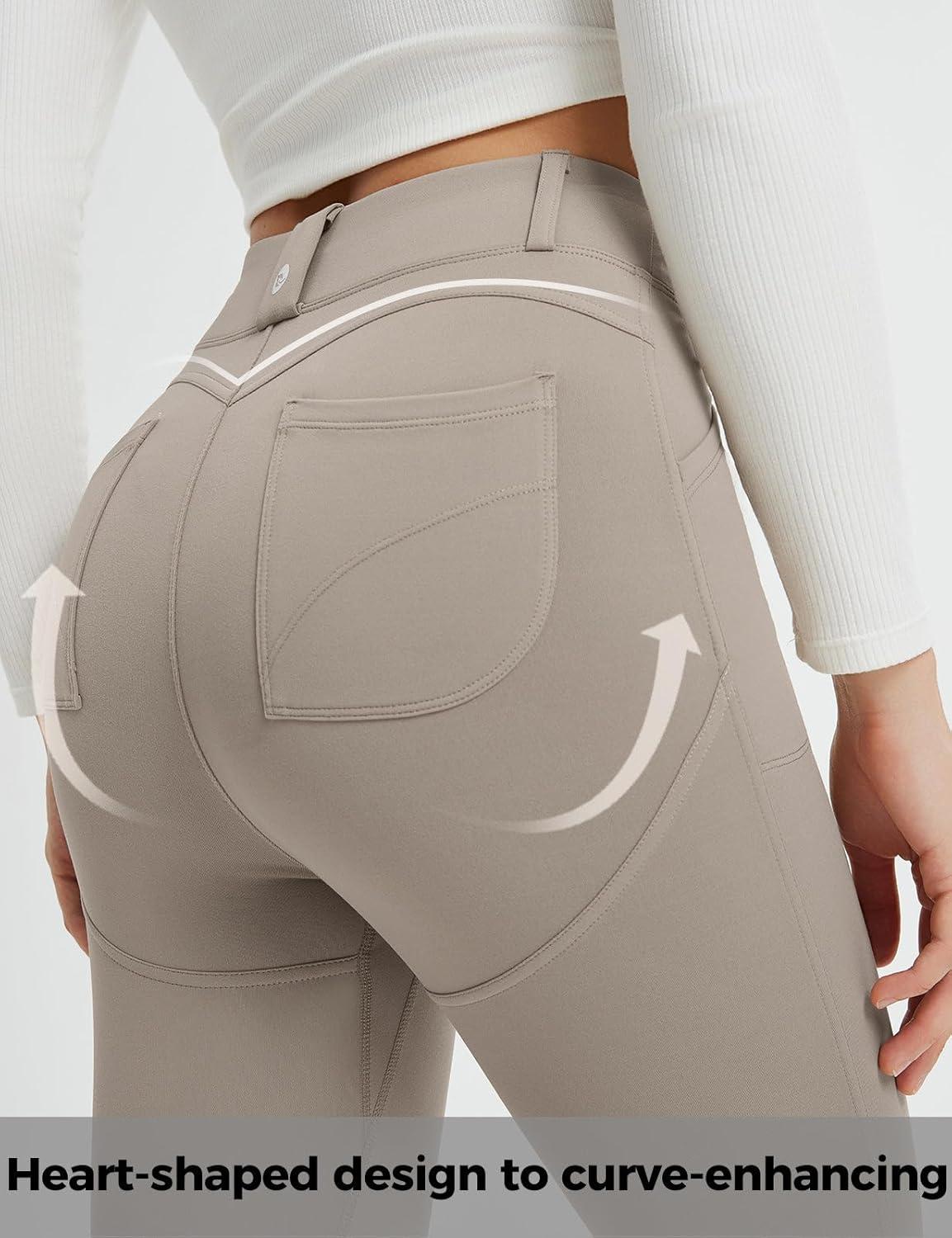 imagebaleaf Womens Fleece Lined Leggings 4 Pockets Warm Thermal Winter Insulated Petite Pants Snow Cold GearBrown