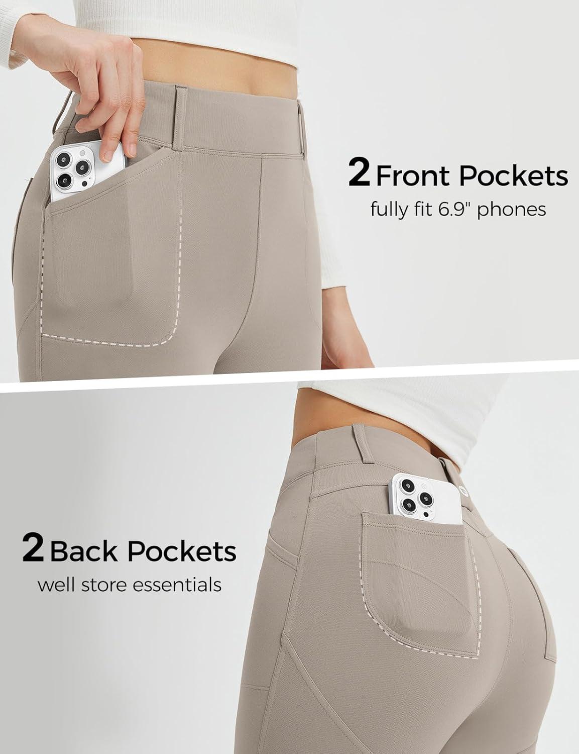 imagebaleaf Womens Fleece Lined Leggings 4 Pockets Warm Thermal Winter Insulated Petite Pants Snow Cold GearBrown