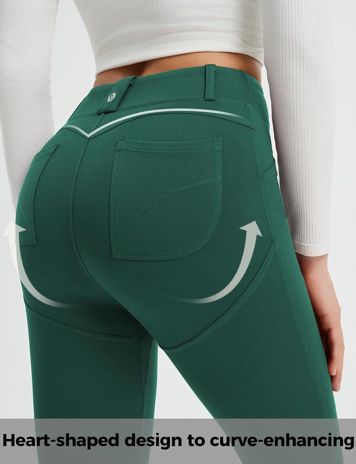 imagebaleaf Womens Fleece Lined Leggings 4 Pockets Warm Thermal Winter Insulated Petite Pants Snow Cold GearGreen