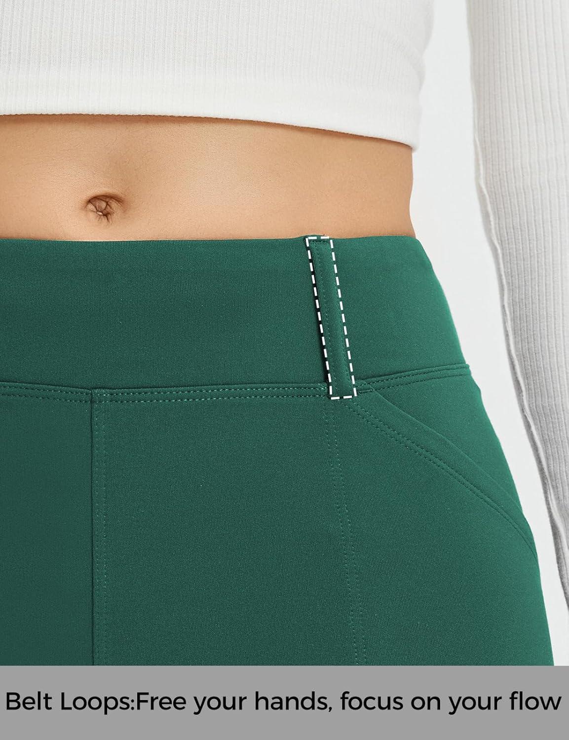 imagebaleaf Womens Fleece Lined Leggings 4 Pockets Warm Thermal Winter Insulated Petite Pants Snow Cold GearGreen