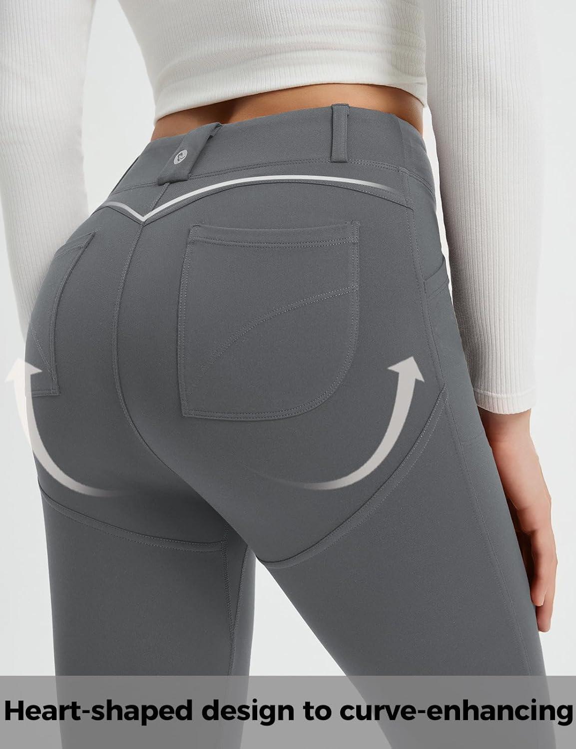 imagebaleaf Womens Fleece Lined Leggings 4 Pockets Warm Thermal Winter Insulated Petite Pants Snow Cold GearGrey